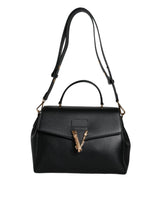 Versace Black Top Handle Grainy Calfskin Leather Crossbody Bag -  Luxury Cross Body Bag for Women -  Versace.